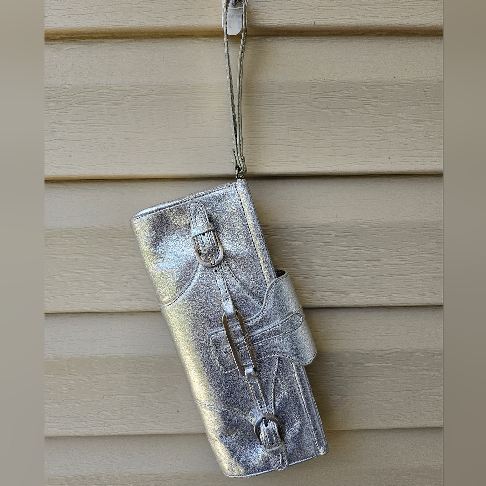 EUC Jimmy Choo Metallic Silver Wristlet.